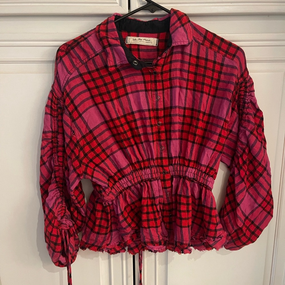 We The Free Red and Pink Plaid Shirt